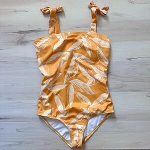 Billabong Sunny Yellow Banana Leaf Print Tie Kids One Piece Swimsuit